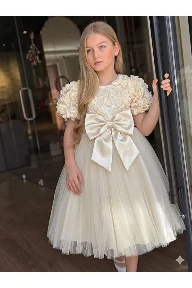 Детское платье для девочек кружевное Miss Lorin Kids, Ecru — фото 2