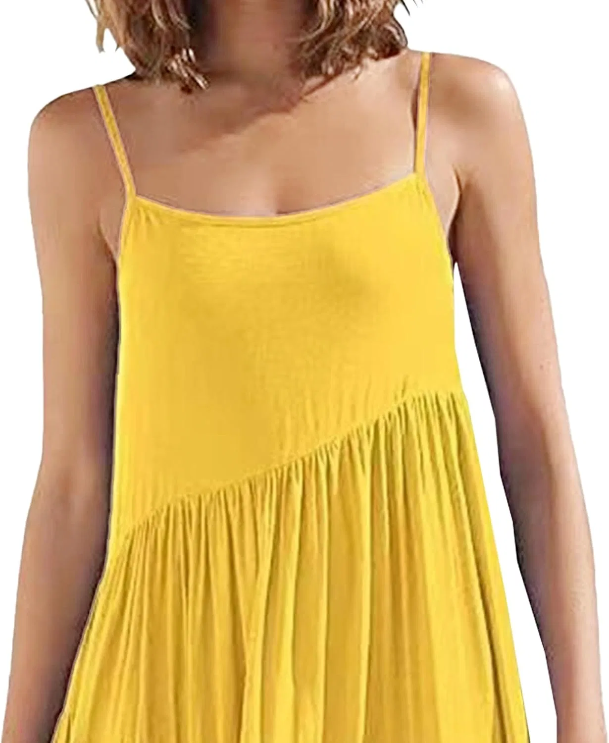 Женское свободное пляжное платье асимметричное с рюшами, Yellow — фото 3