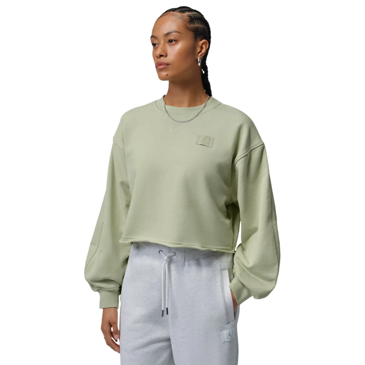 Женское худи мод-кроп Flight Fleece Jordan, цвет Olive Aura/Lawn