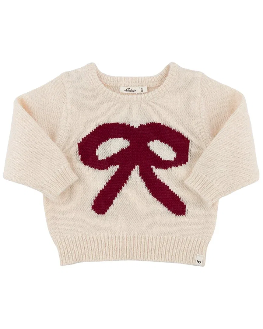 Детский свитер для девочек с бантом Berry Red Bow Crew Neck Sweater oh baby!, White — фото 2