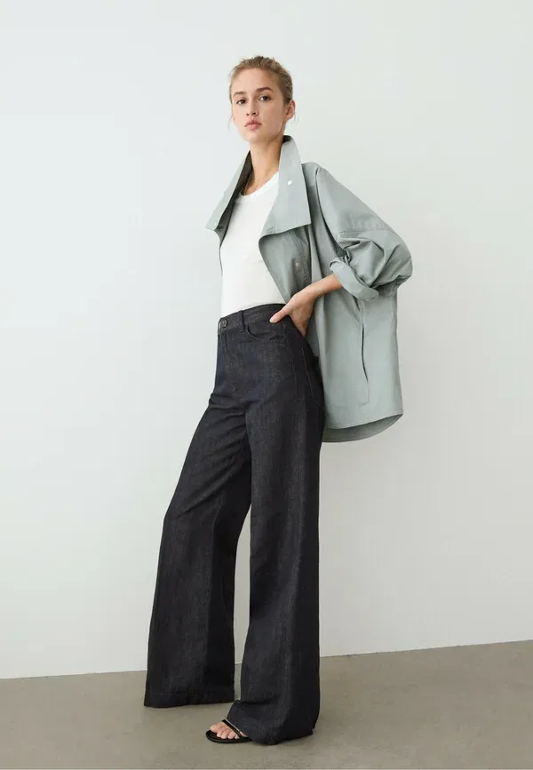 Брюки деним Wide leg Massimo Dutti, темно-синий — фото 2