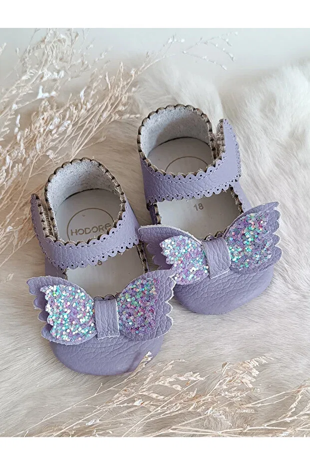 Детские пинетки-ботиночки из натуральной кожи Angel lilac Hodore, Lilac