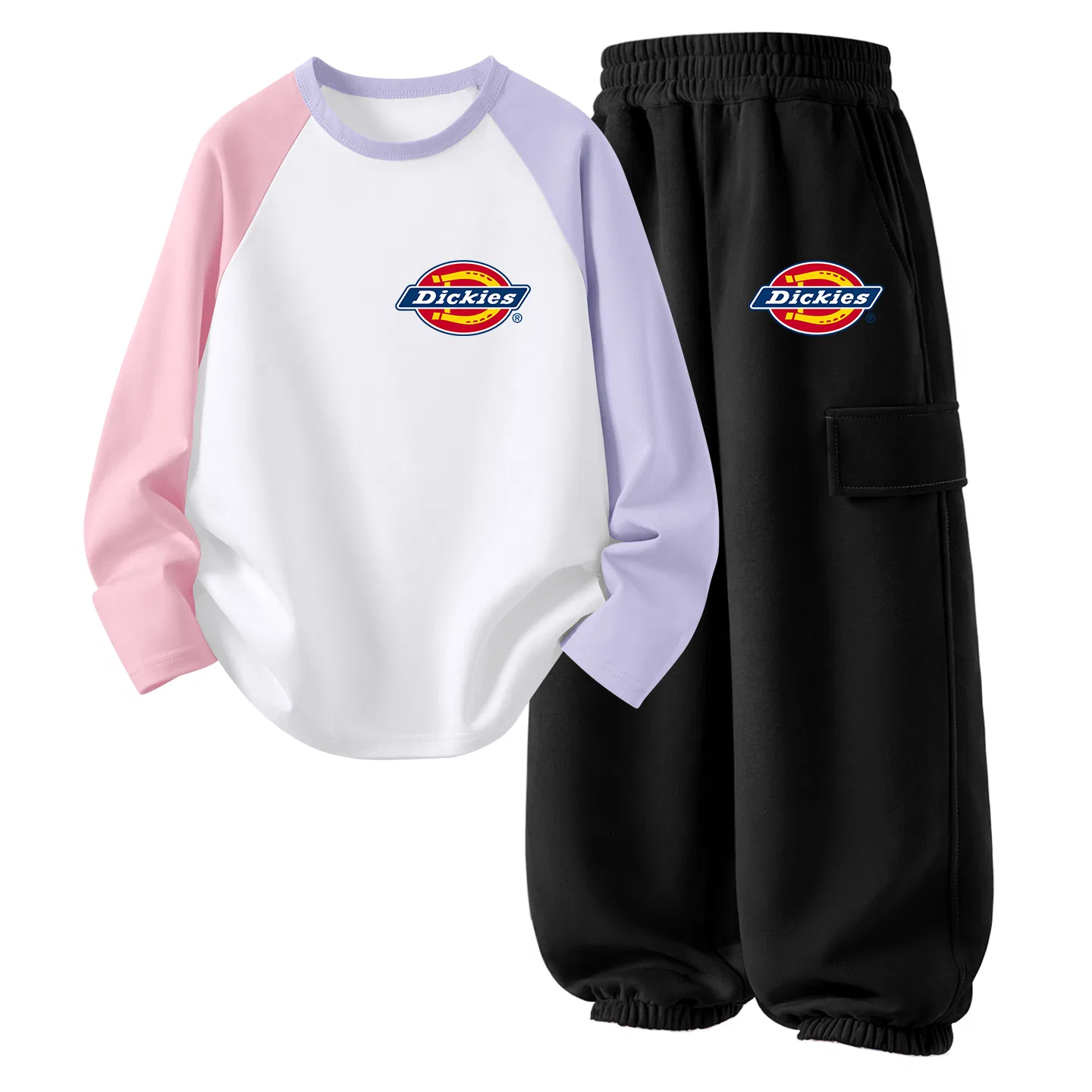 Детский комплект из двух лонгсливов с принтом Dickies, Pink Purple/Black