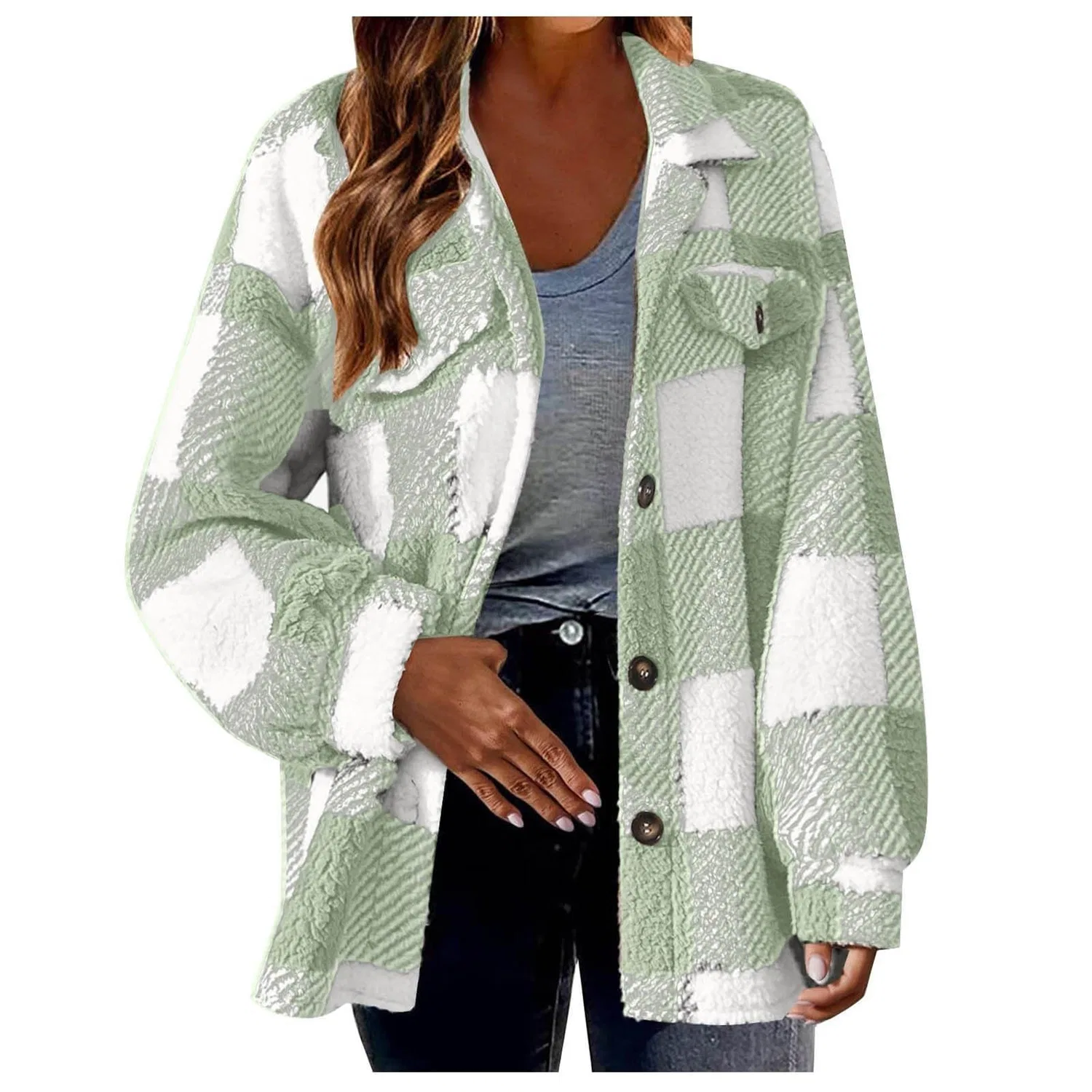 Женская флисовая куртка с принтом Plaid Fleece Jacket, green