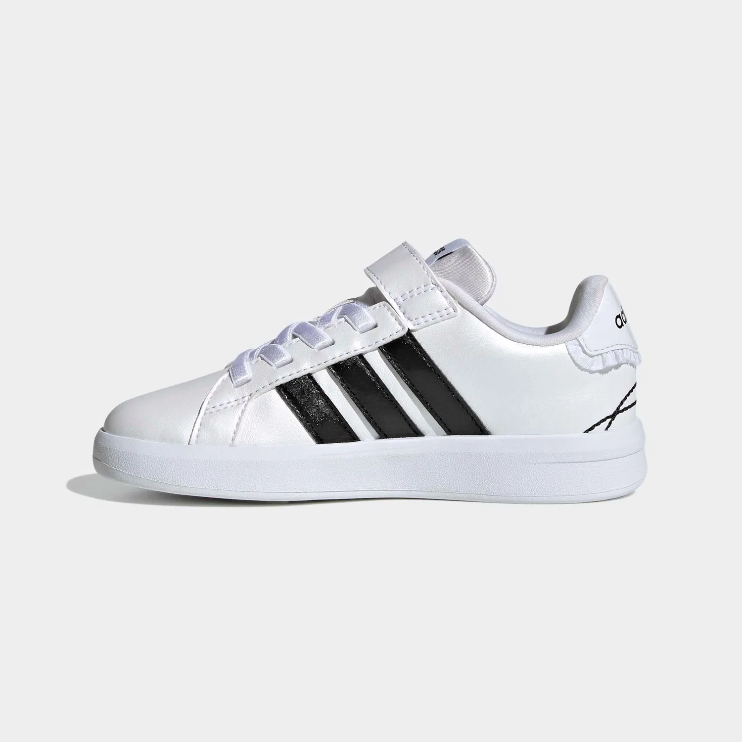 Детские кроссовки с рюшами и бантами Adidas Sportswear, Cloud White/Core Black/Hi-Res Yellow — фото 3