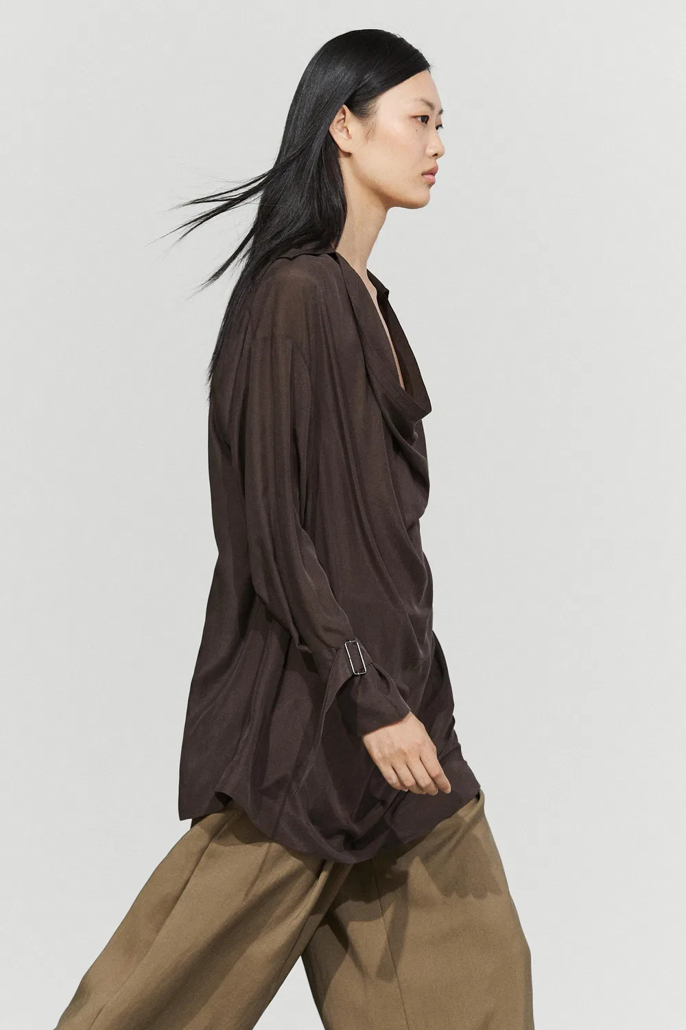 Рубашка Massimo Dutti, свободная, коричневая — фото 3