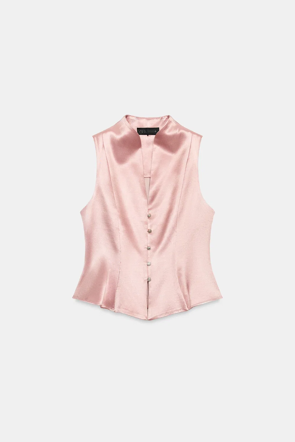 Атласный топ с пуговицами, украшенными стразами. ZARA, Pink — фото 4