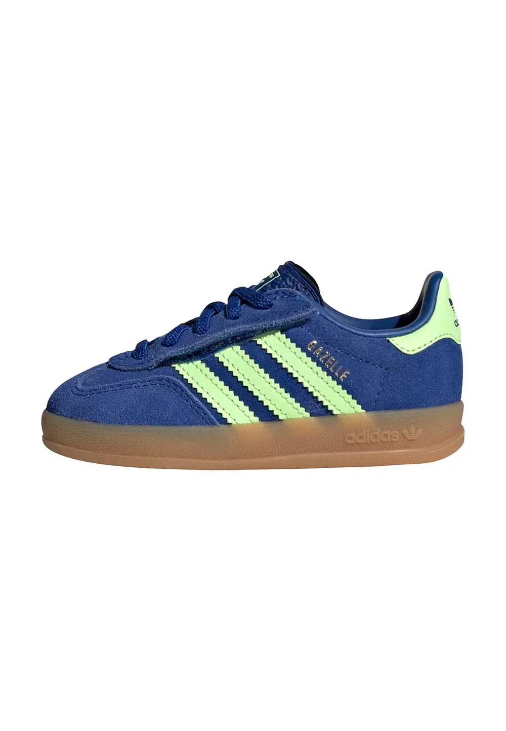 Gazelle indoor cf el i unisex - детская обувь Adidas Originals, Royal Blue Green Spark Gold Metallic