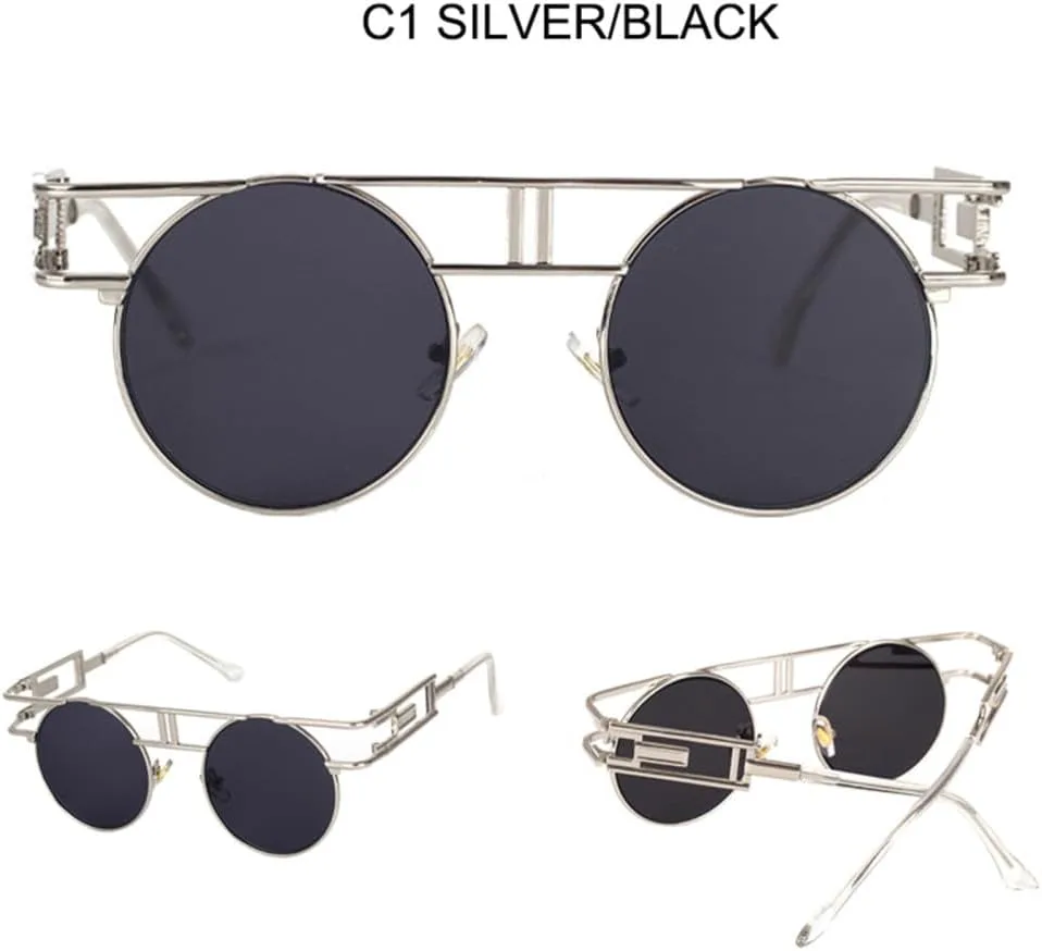 

Круглые солнцезащитные очки из сплава для женщин и мужчин, с большой оправой, зеркальные, в стиле стимпанк, с защитой от УФ-излучения UV400 MTZJH, C8bronze-brown