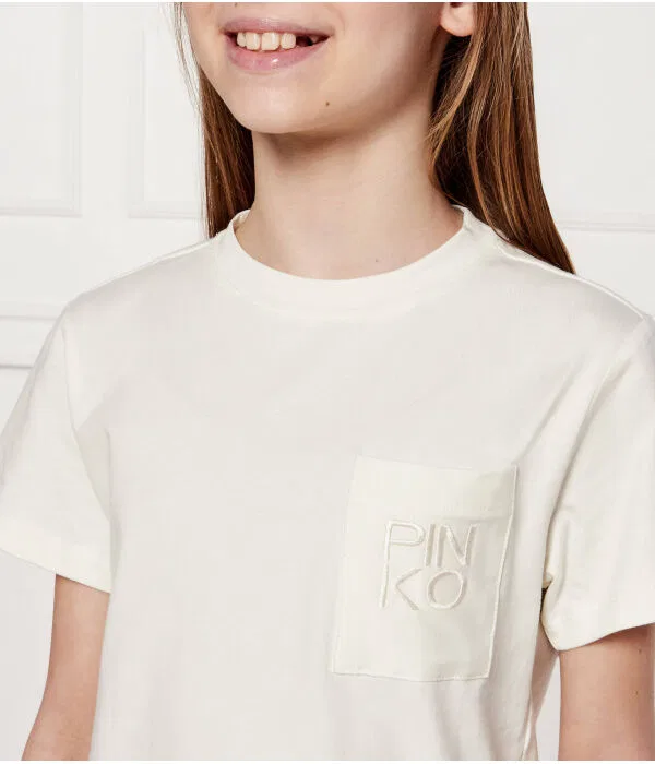 Детская футболка с принтом O-Neck T-Shirt Oversize Fit Pinko Up, Écru — фото 4