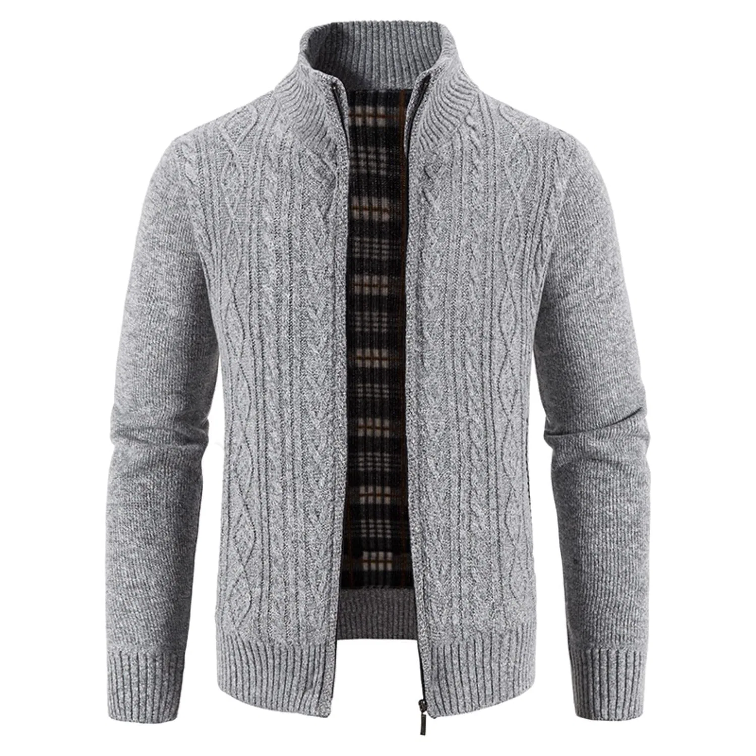 Мужской кардиган с принтом Zipper Knitted Cardigan, Grey — фото 3