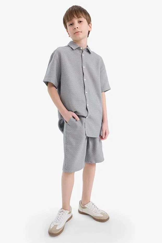 Детские шорты для мальчиков текстурированные Elastic Waist Textured Shorts For Boys Defacto, Gray-Gr265 — фото 2
