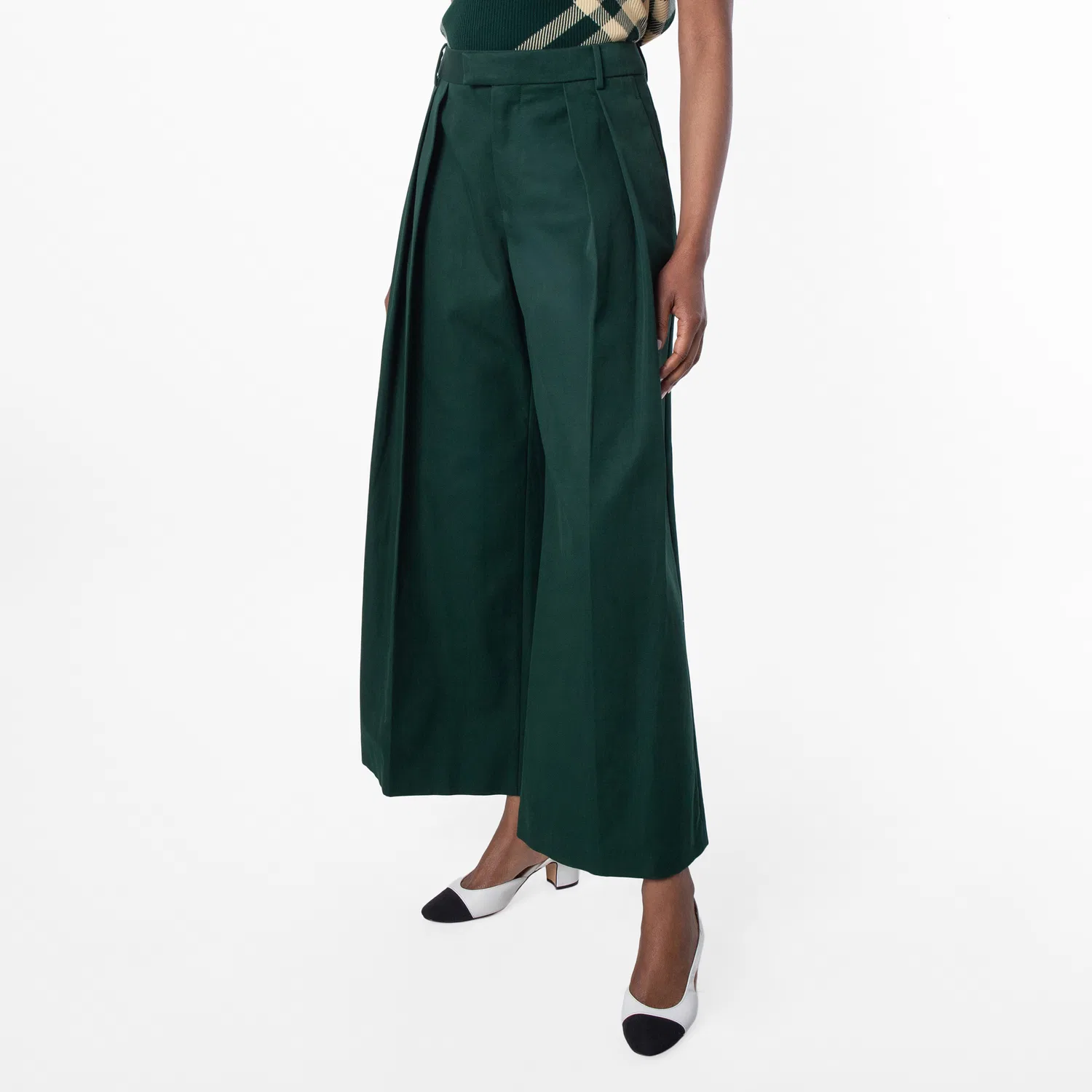 Брюки широкие плиссированные Pleated Cotton Wide-Leg Trousers Burberry, Ivy — фото 3