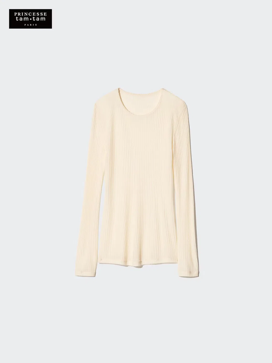 Футболка Uniqlo, из кашемировой смеси с ажурной отделкой, натуральный