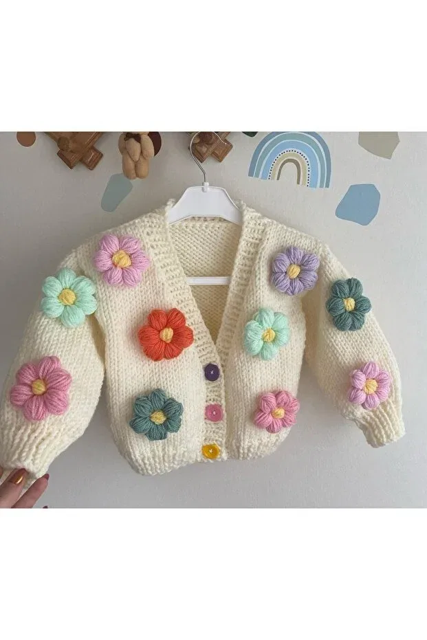 Детский кардиган с цветочным принтом Hand knitted baby daisy cardigan Sifa Atelier, Cream
