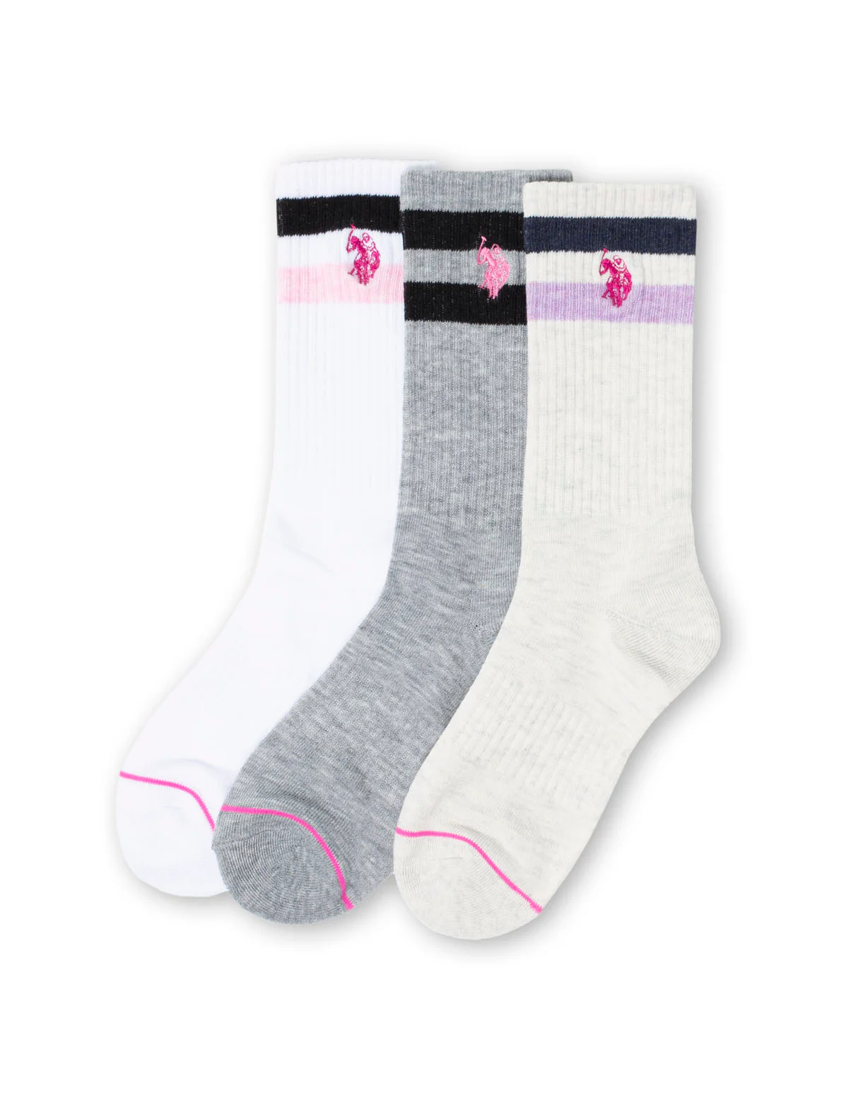 

Комплект носков U.S. Polo Assn Ladies 3pk Stripe Assorted Crew, 3 штуки, белый/серый/бежевый