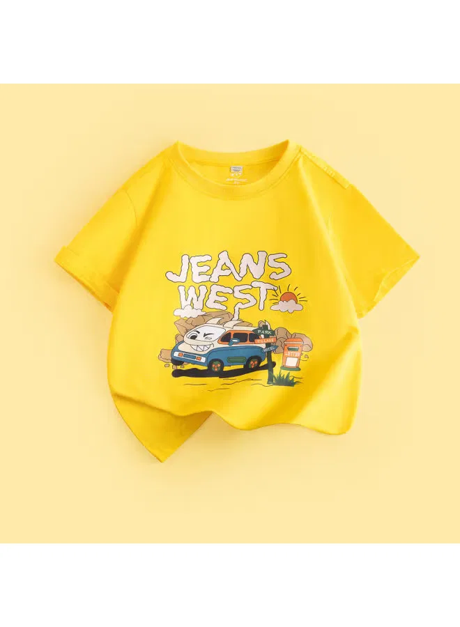Футболка с принтом машинки для мальчиков Jeanswest, желтый — фото 2