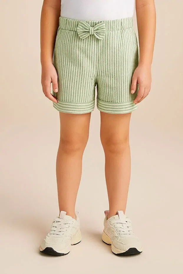 Детские шорты для девочек полосатые Basics Esila Kids, Green — фото 2