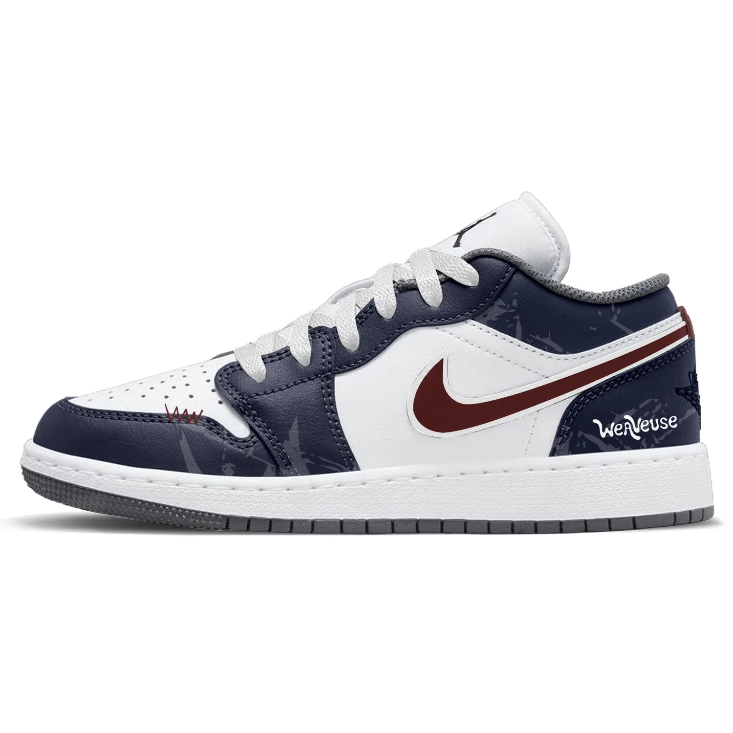 Детские кастомизированные кроссовки Air 1 Lemon Gift Box Edition Navy Blue with Red Satin Jordan, White — фото 3