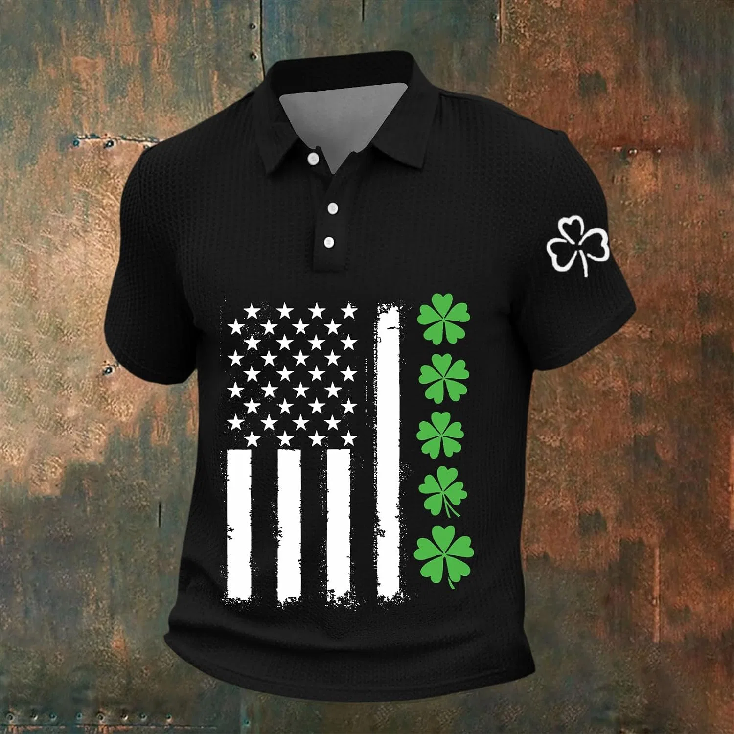 Мужская футболка поло с вафельным переплетением St Patricks Day, Black — фото 2