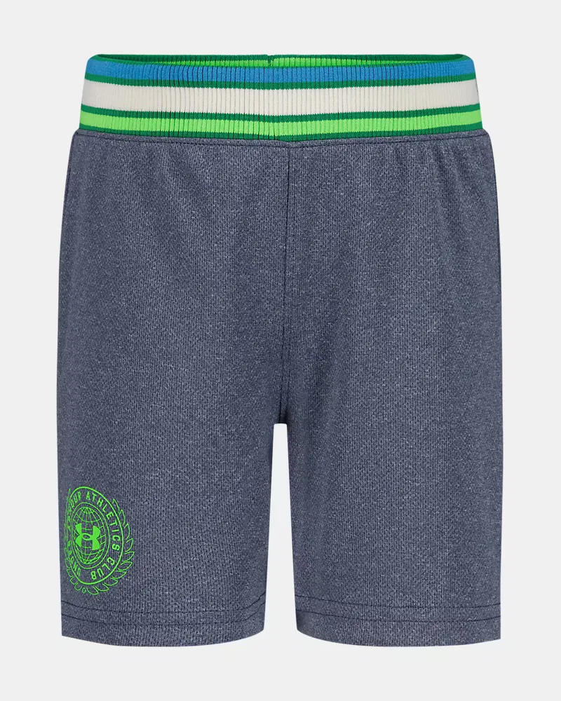 Детские спортивные шорты из дышащей сетки UA Court Mesh UnderArmour, Downpour Gray Medium Heather/Cyber Green