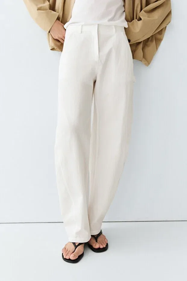 Женские широкие брюки карго хлопковые Massimo Dutti, White — фото 2