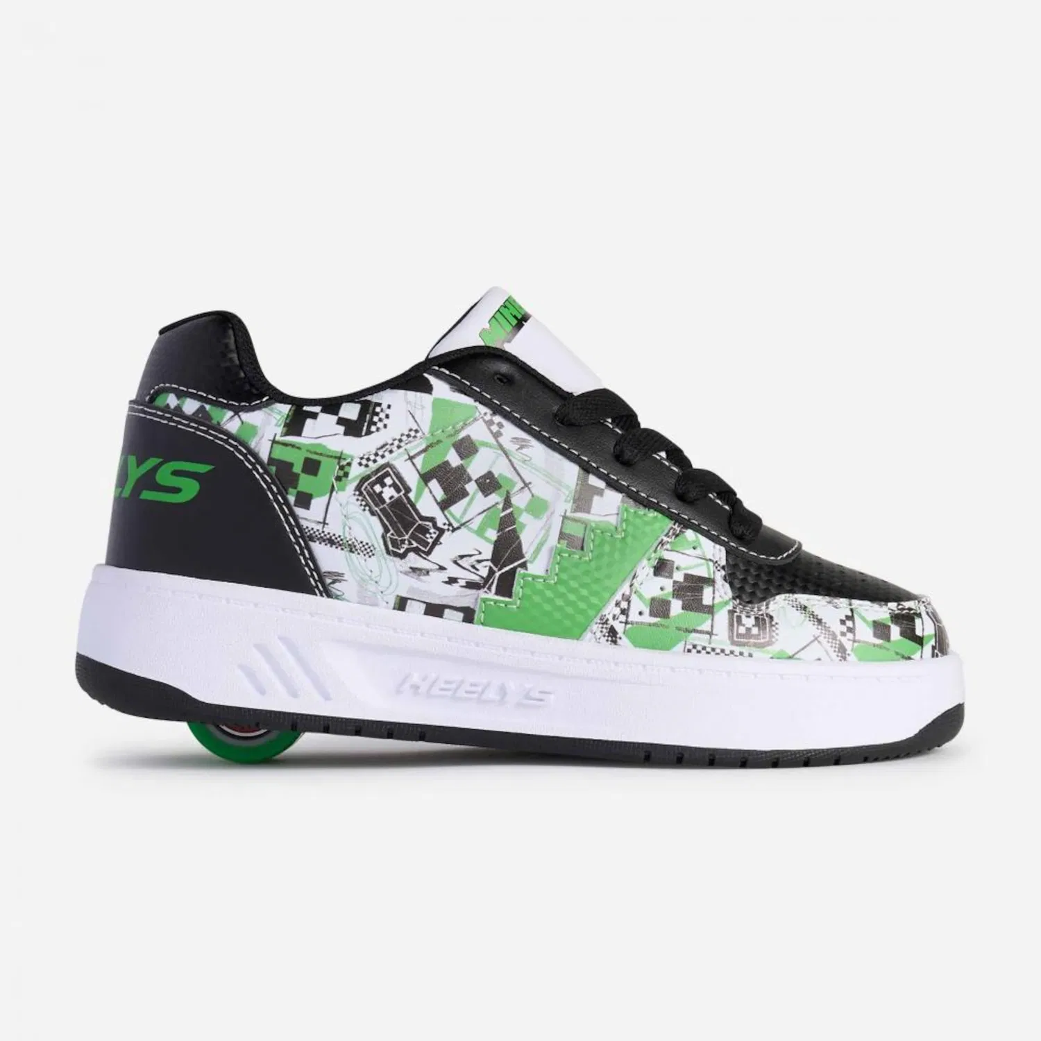Детские кроссовки с роликами на подошве Minecraft Kama Heelys, White/Black/Green — фото 2