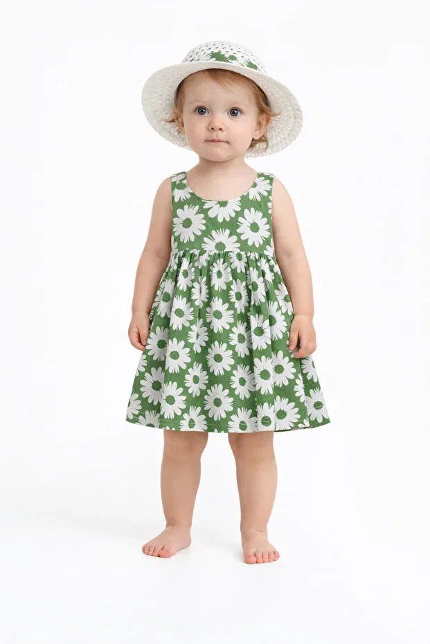 Детское платье для девочек с принтом Sweet Baby Girl Daisy Patterned Style Dress Chicsy Baby, Зеленый
