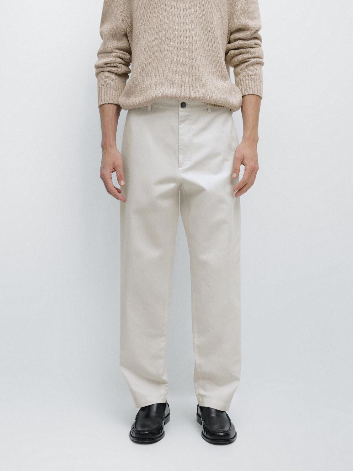 Брюки Massimo Dutti Cotton And Linen Tapered Fit, белый — фото 4