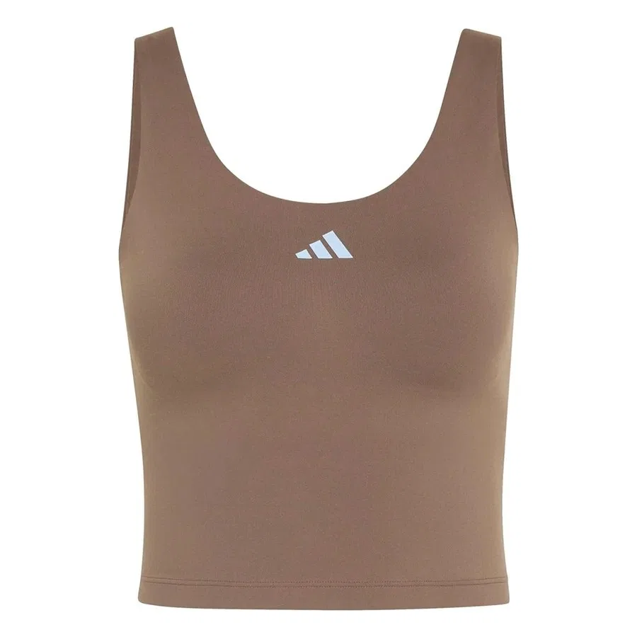 Спортивный топ без рукавов с округлым вырезом и средней поддержкой adidas 3 Stripes Studio All Me Light Support Tank, Коричневый