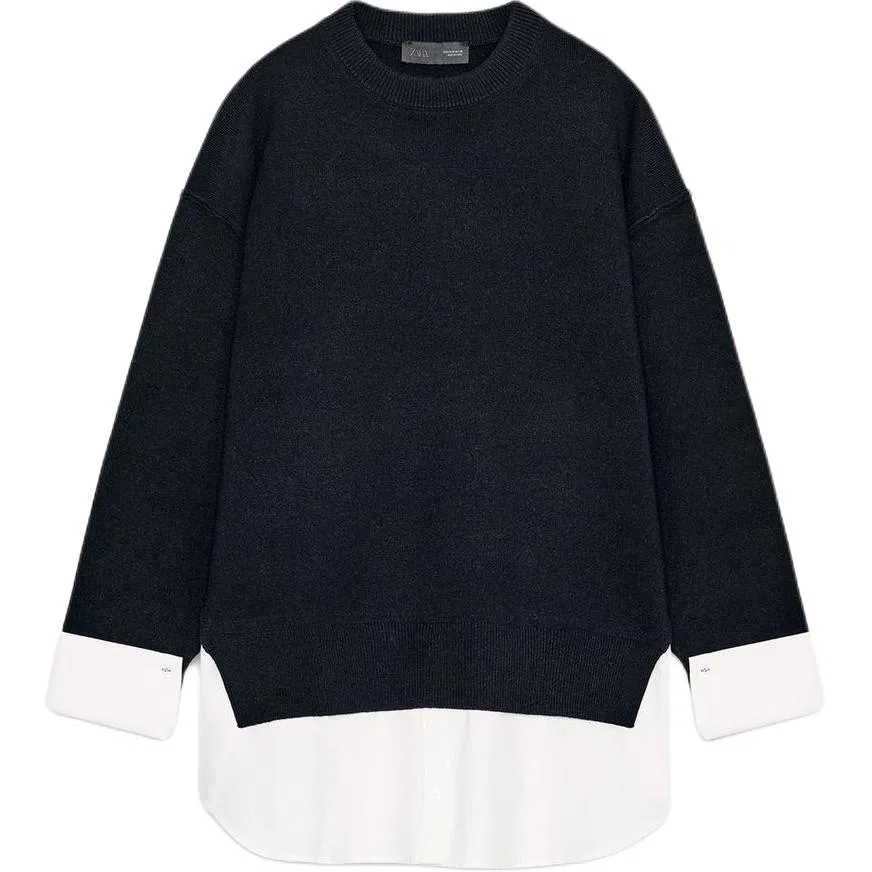 Женский свитер с круглым вырезом Sea Blue/White ZARA, Sea Blue/White