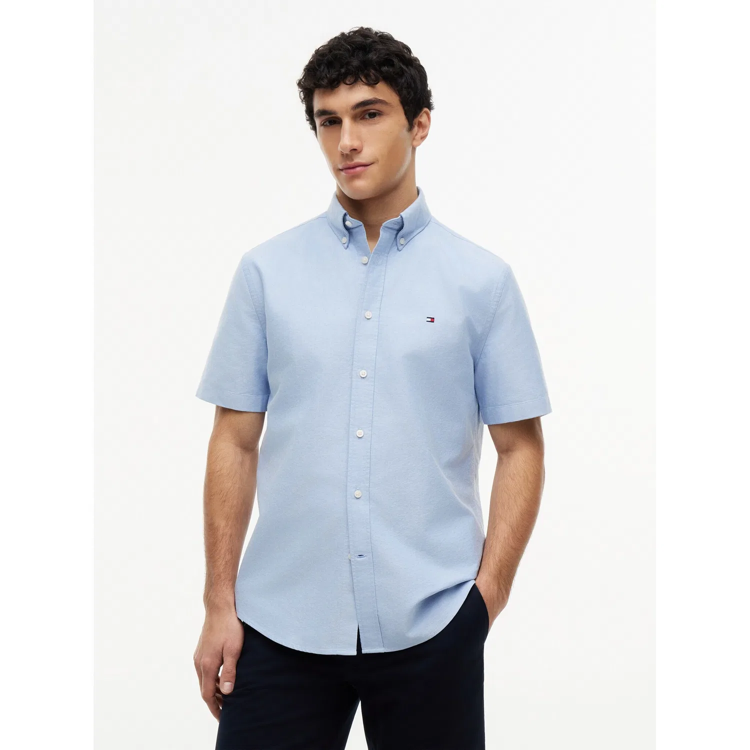 Мужская рубашка с коротким рукавом с пуговицами Heritage Oxford Tommy Hilfiger, рубашка Blue