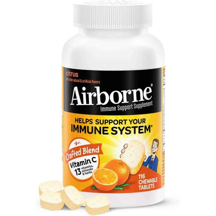 

Комплекс с витамином С для иммунной поддержки Airborne Vitamin C 1000 мг Citrus Flavor, 116 таблеток