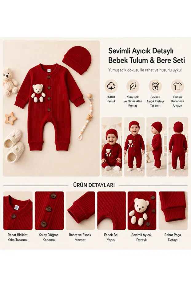 Детский комбинезон для девочек с длинным рукавом Babymed, Red — фото 4