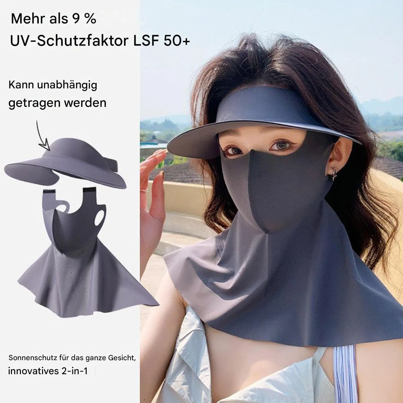 Солнцезащитный набор, Qutalmi, маска + шляпа + шарф, UPF 50+, Nylon — фото 4