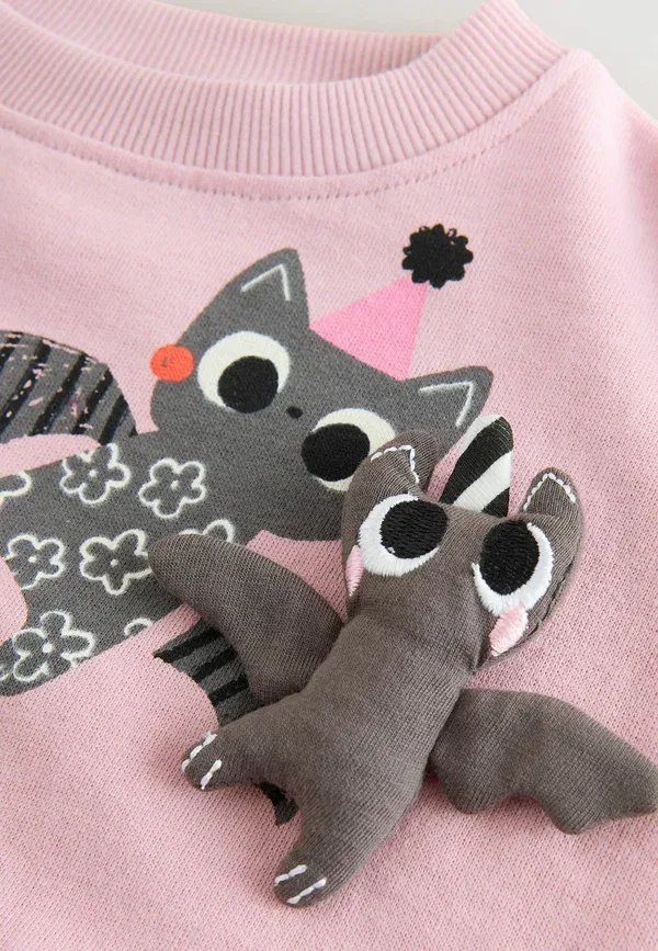 Комплект из лонгслива и брюк с принтом летучая мышь Next, Pink Halloween Padded Bat, розовый — фото 4