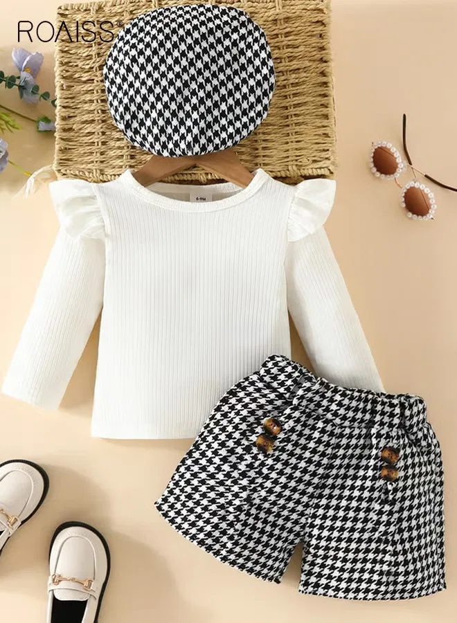 Комплект детской одежды с бантом и шортами в клетку, модель 3Pcs, Roaiss, тип 1