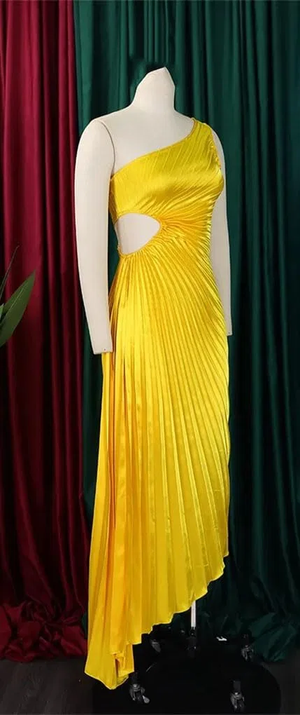 Женское платье макси с асимметричным вырезом, Yellow — фото 3