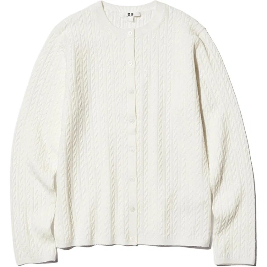 Вязаный топ с круглым вырезом, UNIQLO, Ivory