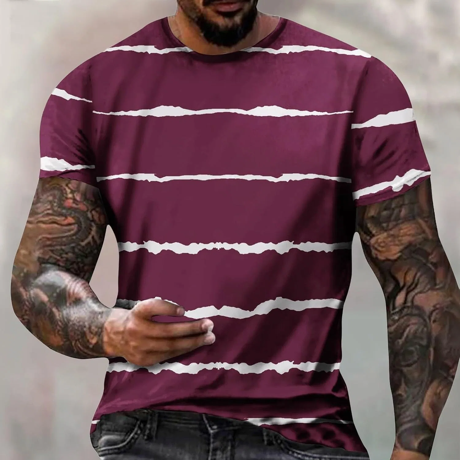 Мужская футболка с цветными блоками, Striped Cotton, Wine — фото 2
