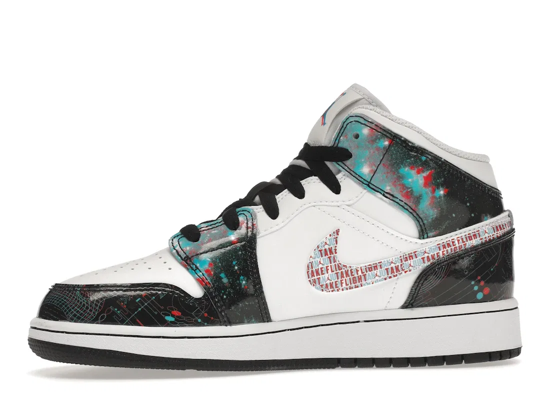 Детские кроссовки Lifestyle с принтом Jordan 1 Mid SE Take Flight Jordan, White/Bright Crimson-Blue Hero — фото 3