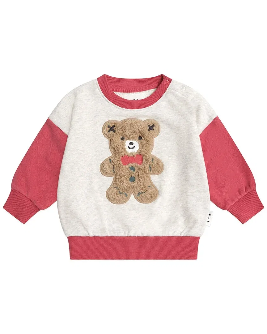 Детский свитшот с вышивкой пряничного человечка Gingerbread Huxbaby, White