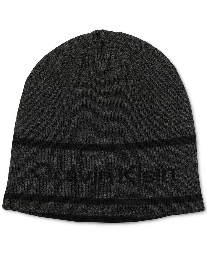 

Мужская жаккардовая полосатая шапка с логотипом Calvin Klein, серый