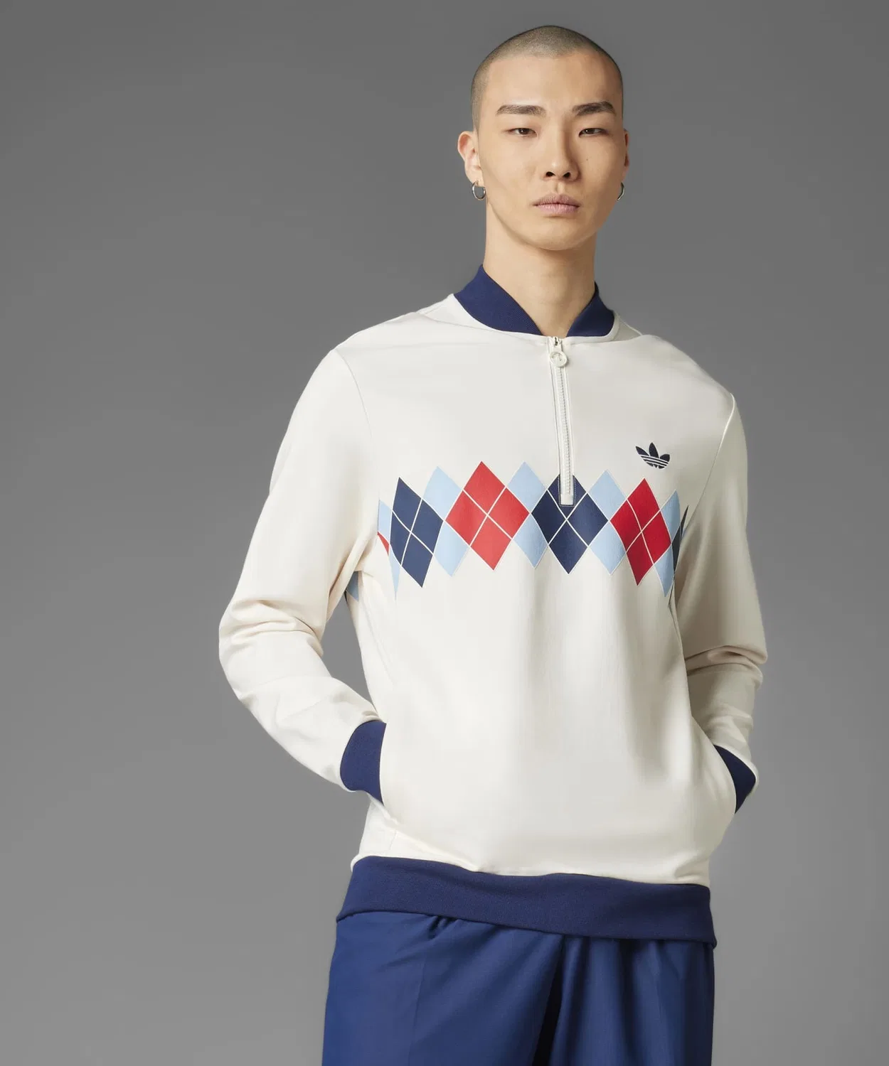Мужской свитшот с четверть-застежкой, модель HZ Adidas, White