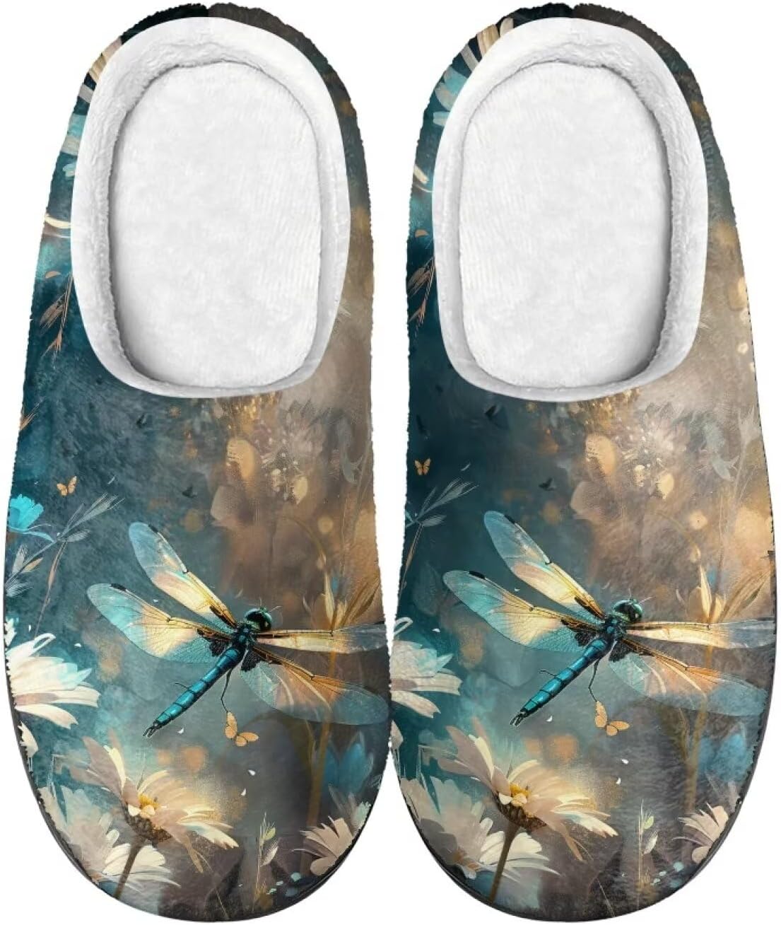 

Домашние тапочки Lotusorchid для женщин, с эффектом памяти, теплые мягкие тапочки, шлепанцы без задника, для дома и улицы, Green-dragonfly Print Pattern