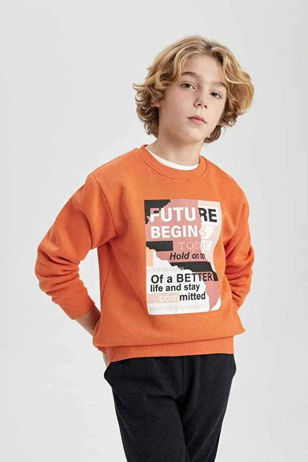 Детский комплект свитшота и спортивных штанов для мальчиков с принтом Sportswear Defacto, Orange Og350 — фото 3