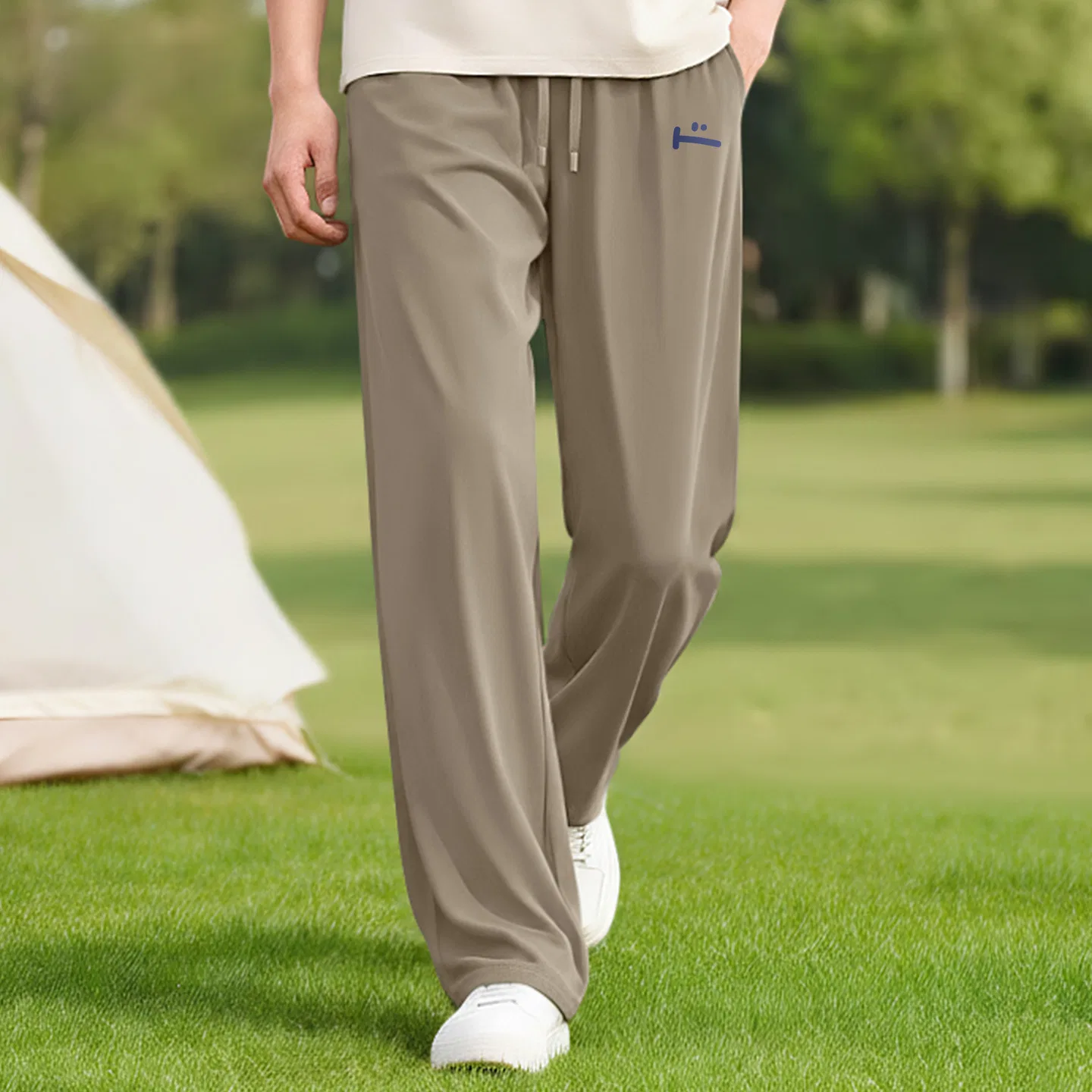 Детские брюки прямого кроя Ice Silk Sweat-Wicking MINISO, Khaki Blue Mood Pants Logo — фото 3