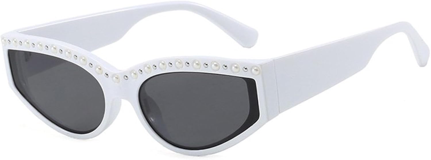 

Модные солнцезащитные очки «кошачий глаз» с бриллиантами для женщин, ретро-стиль, прозрачные линзы цвета океана, защита от УФ-излучения UV400, мужские очки с заклепками TVTBBVV, White Black