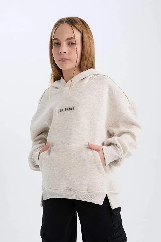 Детские свитшот для девочек оверсайз с принтом Defacto, Beige-Bg588