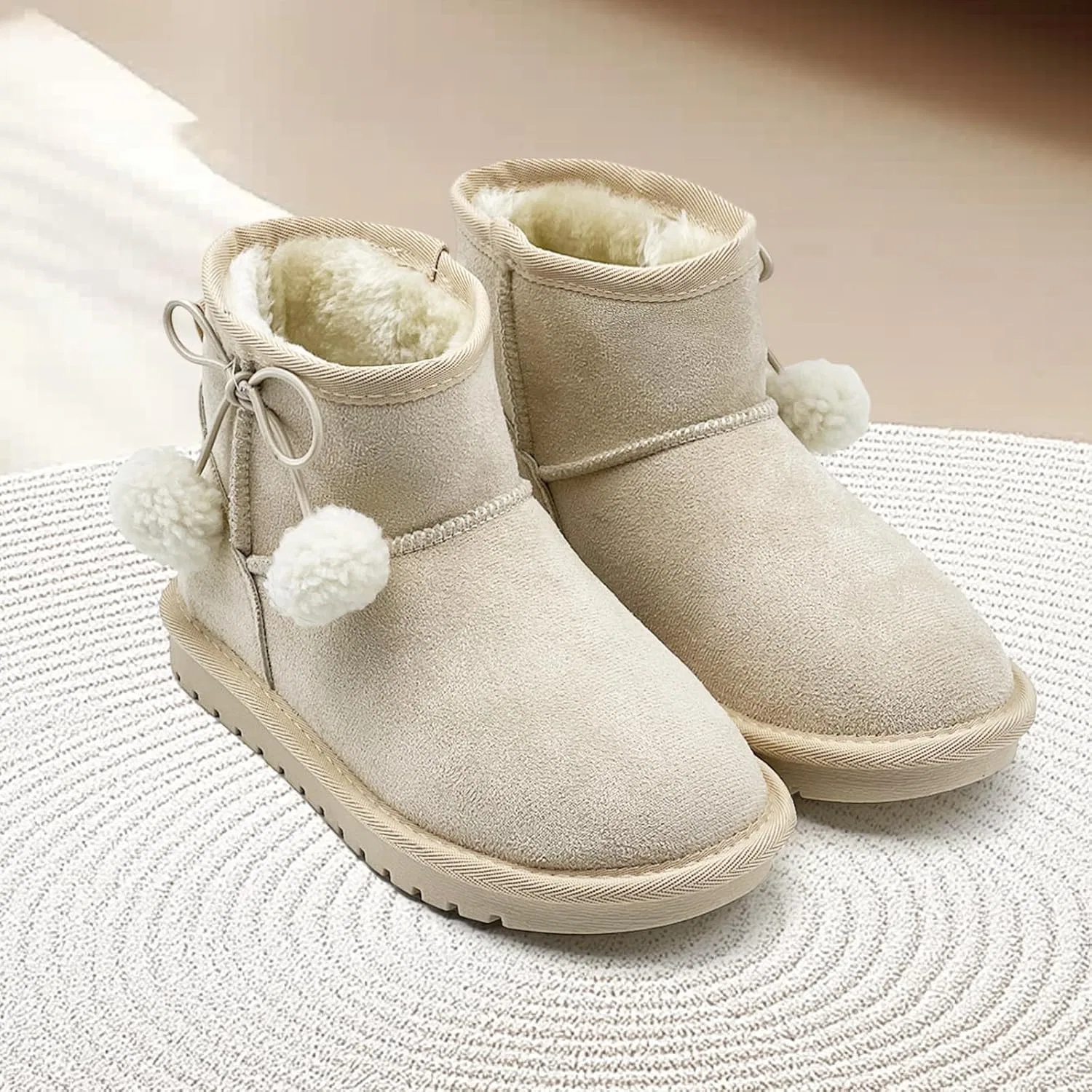 Детские зимние сапоги для девочек и мальчиков с мехом, модель nzzoo, Beige — фото 3